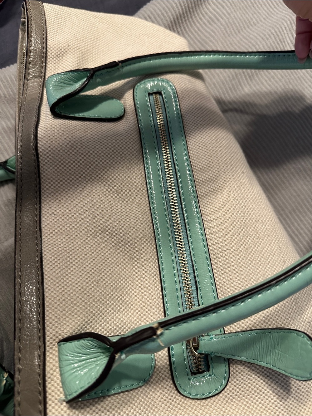 Guess Canvas Tote in Cream with Mint Trim - Picture 11 of 14